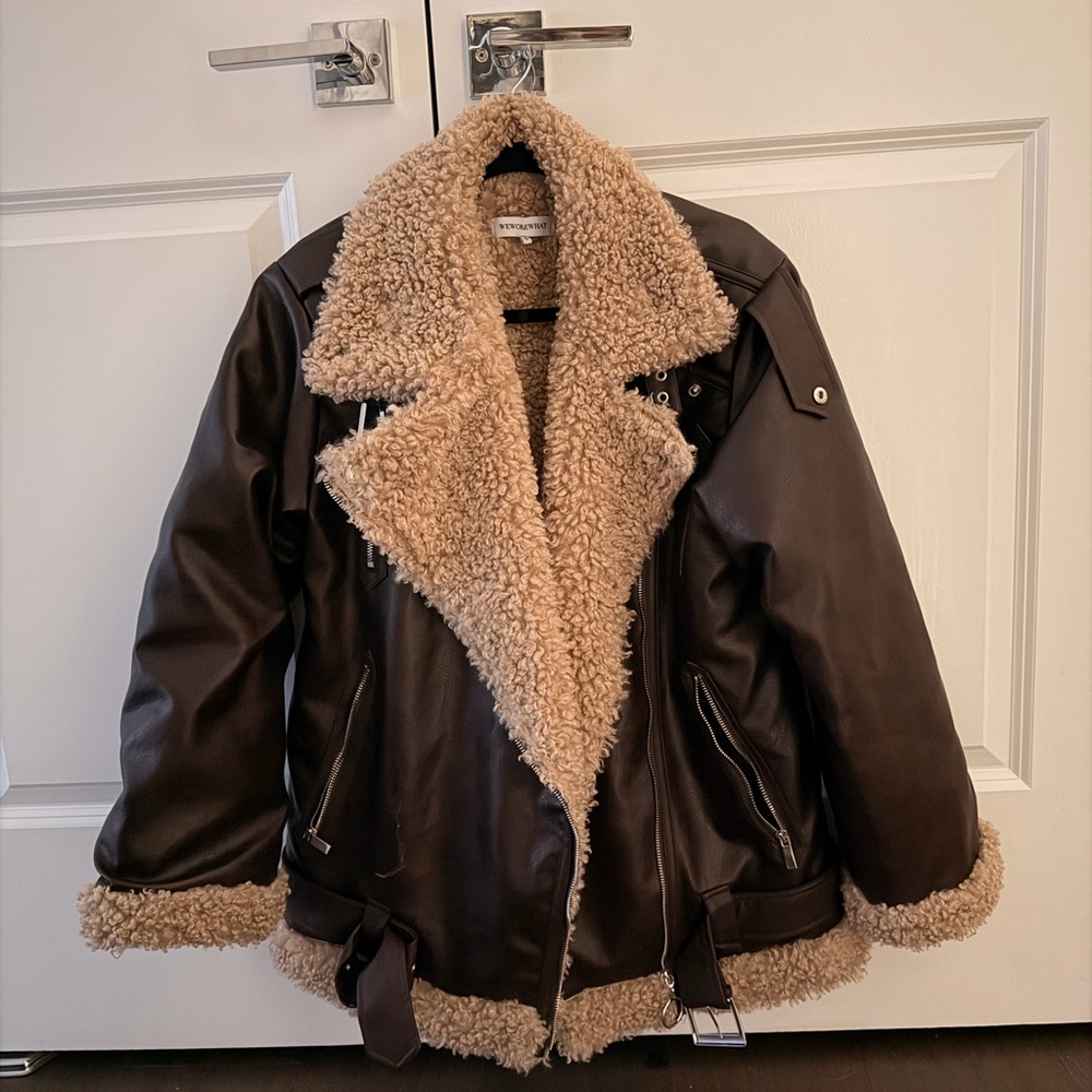 WeWoreWhat Faux Leather and Sherpa